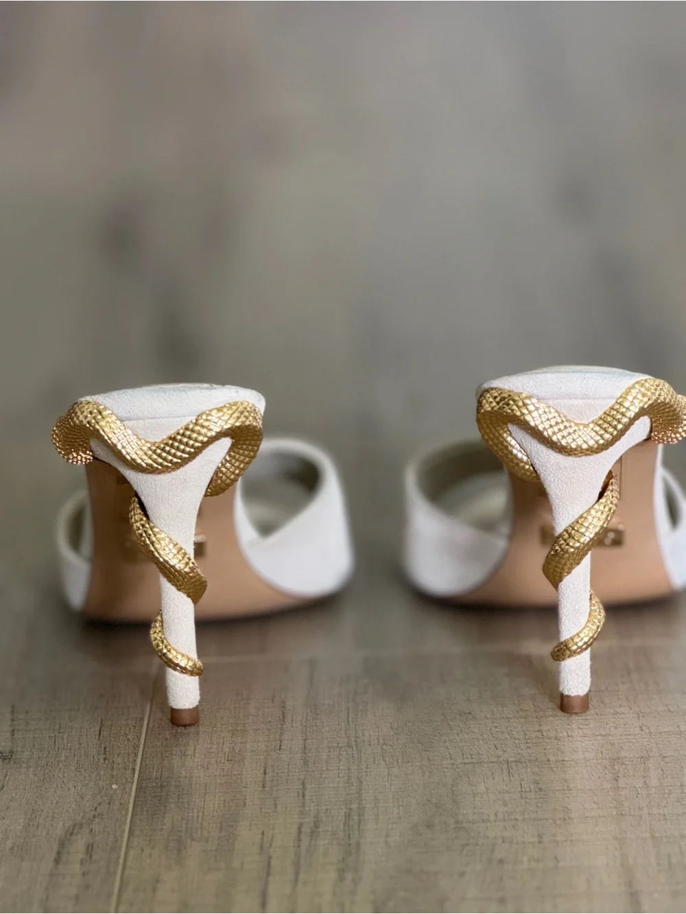 ALDO Cream Slide Mule with Gold Snake-Detail Stiletto